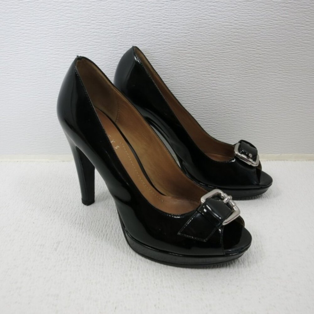 Barneys New York Black Patent Leather Dress Stiletto Belt Buckle Heels Sz 6 - Picture 6 of 6